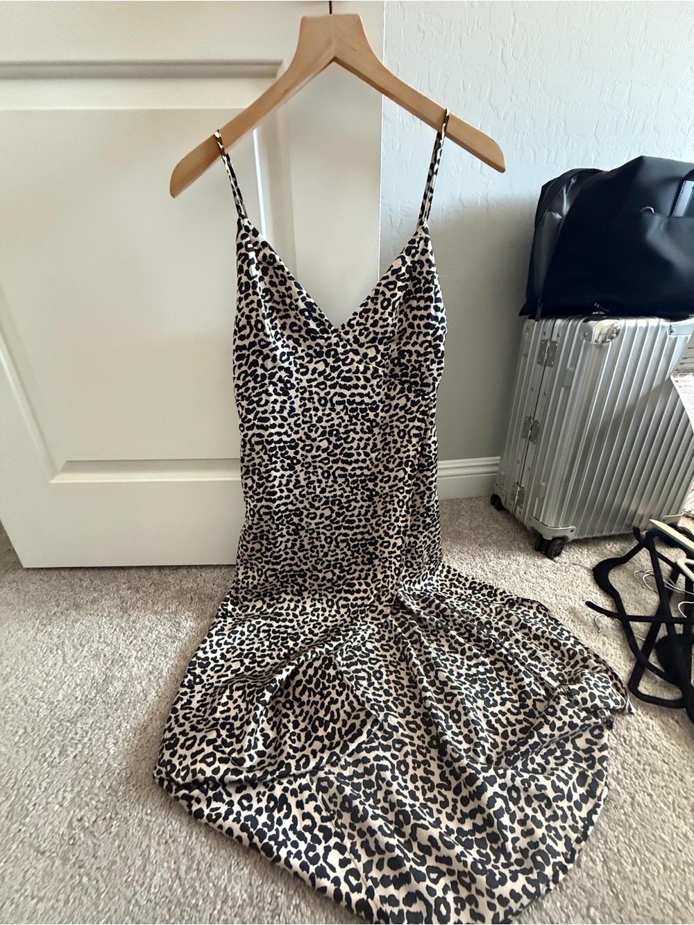 Leopard Print Strapless Slip Dress - Beige/Black